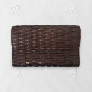 Vintage LL Bean Dark Brown Braided Leather Envelope Wallet